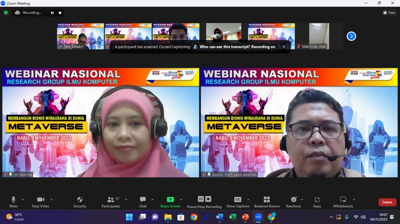 FILKOM UBD Gelar Webinar Nasional Tema Membangun Bisnis  Wirausaha di Dunia Metaverse