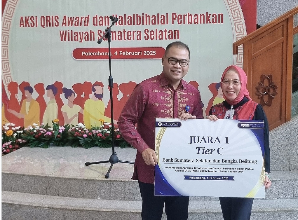 Bank Sumsel Babel Raih Juara 1 Transaksi dan QRIS Terbanyak 2024 dari Bank Indonesia