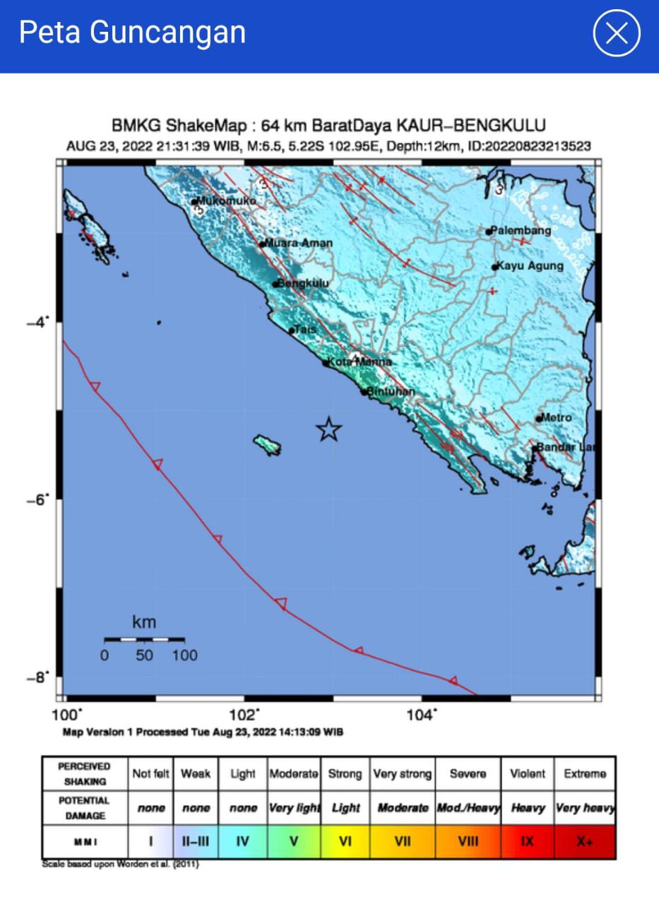 Gempa 6,5 SR Guncang Kaur Bengkulu, Getarannya Terasa di OKU, Lahat  dan Mura