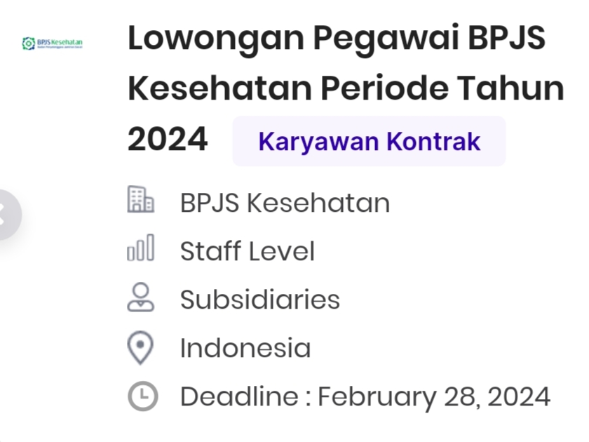 Buruan, BPJS Kesehatan Buka Lowongan Kerja Admin, Dibuka hingga 28 Februari 2024, Penuhi Syarat Formal Ini