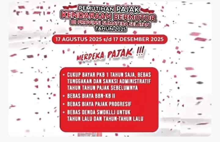 Pajak Kendaraan Sumsel Sumbang 32,43 Persen Pendapatan Daerah, Program Pemutihan 2025 Dimulai Hari Ini  