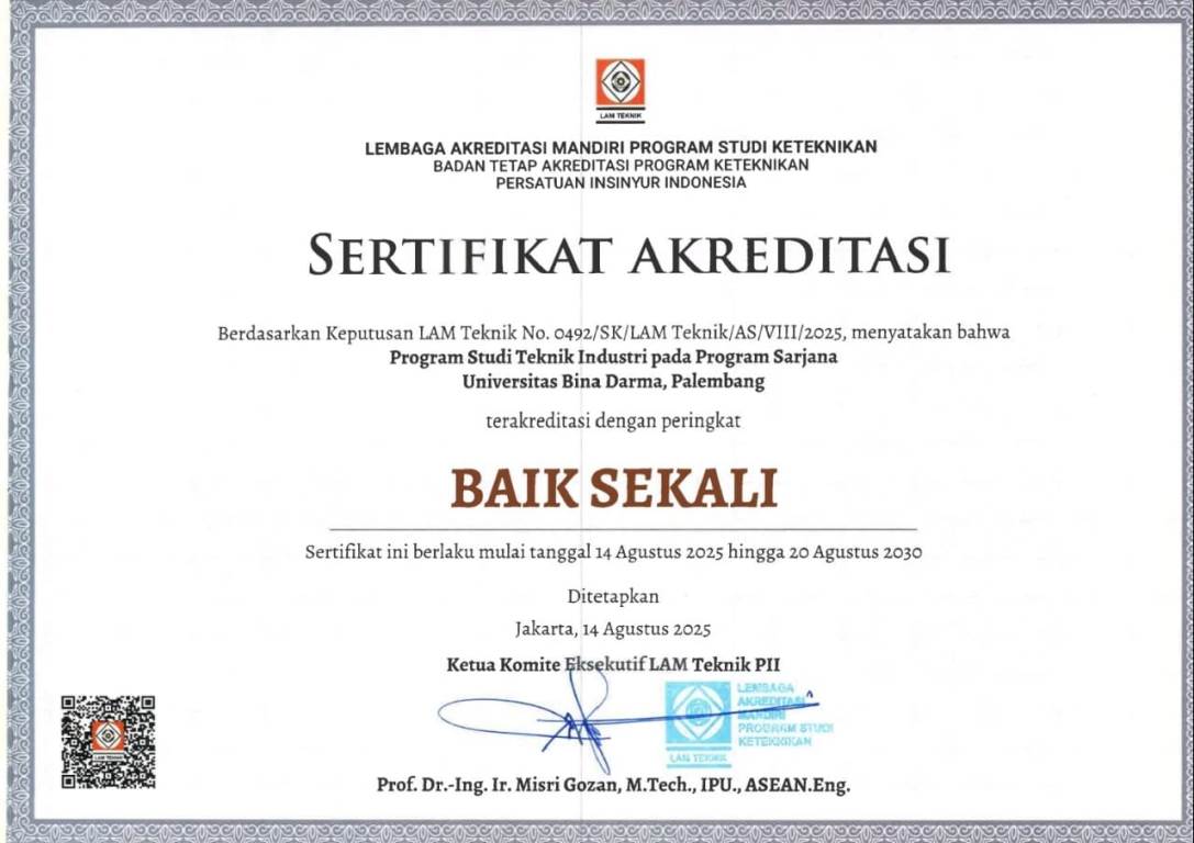 UBD Raih Akreditasi 'Baik Sekali' untuk Prodi Teknik Industri