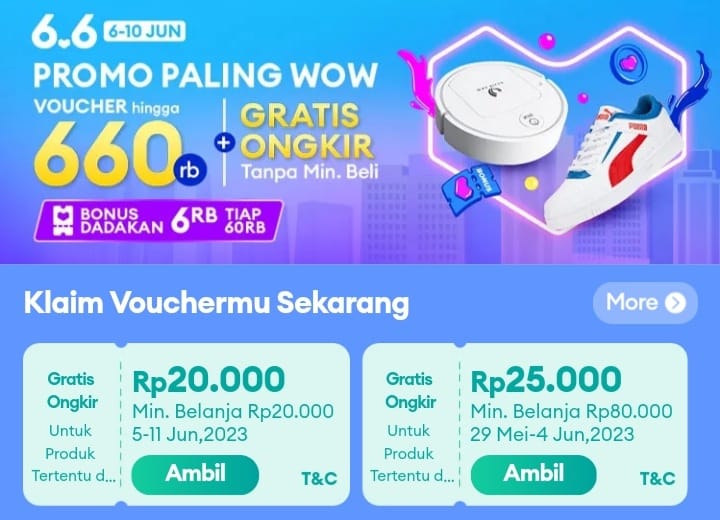 Lazada 6.6 Super WOW Super Sale 2023, Diskon Rp30 Ribu Gratis Ongkir