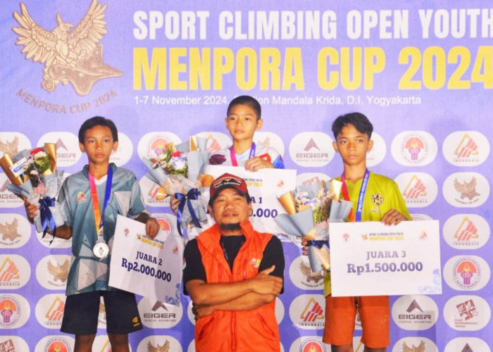 Top, Atlet Panjat Tebing Palembang Berjaya, Agra Raih Medali Emas Menpora Cup 2024 di Jogyakarta