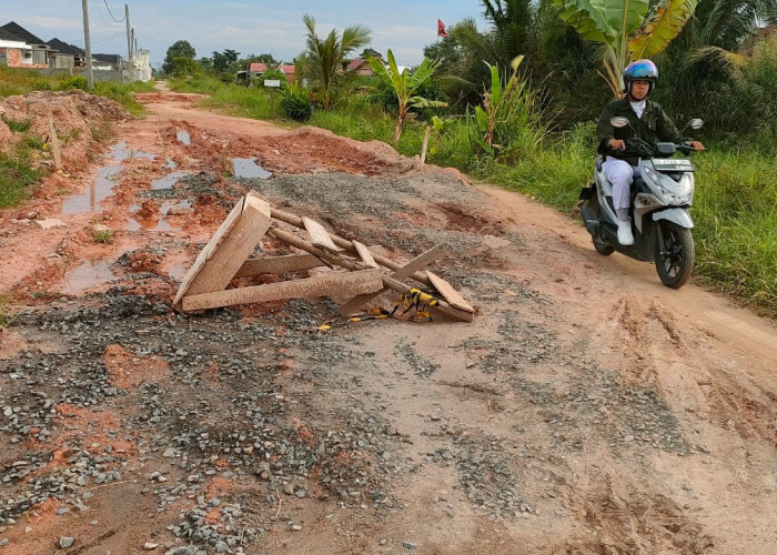 Kondisi jalan yang rusak di Kelurahan Karya Baru Palembang