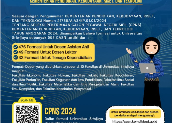 Pengumuman! Penerimaan Seleksi CPNS di Universitas Sriwijaya TA 2024 Kemendikbud Ristek 