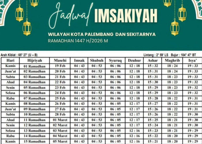Jadwal Buka Puasa di Palembang dan Sekitarnya, Sabtu 21 Februari 2026