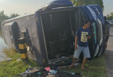Naas, Bus Rombongan Pengantar Jemaah Haji OKU Timur Terguling, Sopir Hilang Konsentrasi Karena Main HP